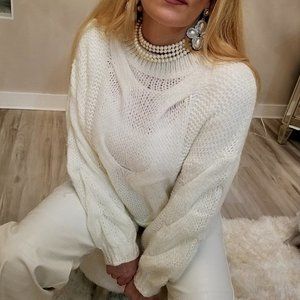 Classic In Cable Knit Sweater top Ivory